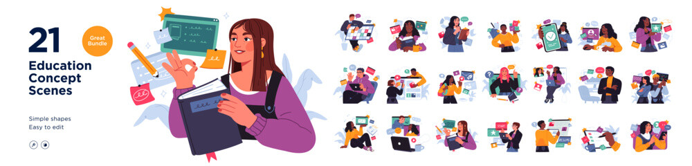 Wall Mural - business concept illustrations. mega set. collection of scenes with men and women taking part in bus