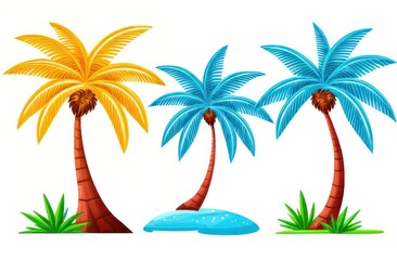 Wall Mural - image of multi-colored palm trees on a white background