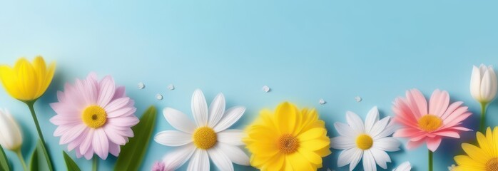 Wall Mural - Banner spring flowers with free space in pastel colors 