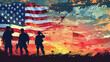 Patriotic U.S. Armed Forces Day background, American flags waving, silhouettes of soldiers saluting, embodying respect and gratitude