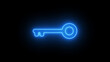Glowing neon line Key icon isolated on black background. Hyperrealist illustration Neon key in trendy stylish colors.