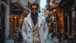 relaxed attractive man wearing white overcoat and suit