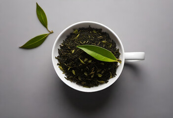 Wall Mural - tea leaves on minimal background, drink 