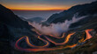 A serpentine in the mountains in the evening