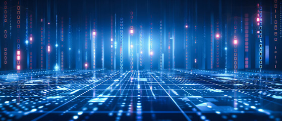 The digital realm visualized as a network of connections, where lines and dots create a complex web of technology and data flow
