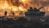 Fototapeta Boho - Tanks on battlefield