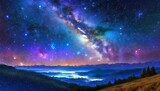 Fototapeta Na sufit - starry night sky. The image depicts a serene night scene. The sky above is breathtaking, filled with twinkling