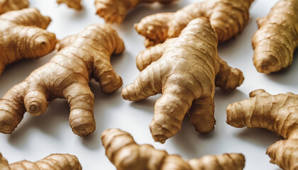 fresh and organic ginger, on old wooden desk
