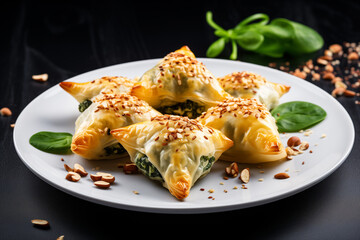 Wall Mural - Spinach puffs with addition of Gorgonzola cheese, walnuts and sesame seeds