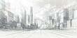 pencil sketch of a big city with skyscrapers, modern design poster, generative AI