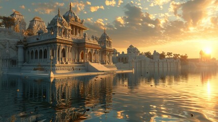 Sticker - Ancient Hindu temple at sunrise, reflecting the vibrant and enduring spirit of Hinduism