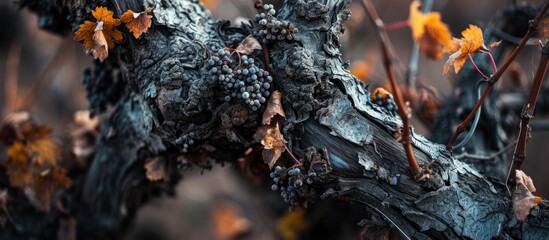 Sticker - Ripe and juicy grapes hanging on a lush vine in a vineyard under the sun