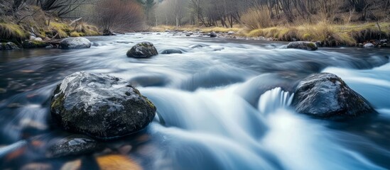 Sticker - Serene river landscape with rocks and flowing water in the wilderness