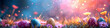 © mandu77 - Easter landscape with colorful eggs in the grass and flowers. Mesmerizing display of  beautiful abstract easter eggs header wallpaper. 3d illustration