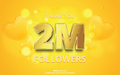 Canvas Print - Thank you 2M followers vector design template for social media. Celebrating two million followers web social media modern post design
