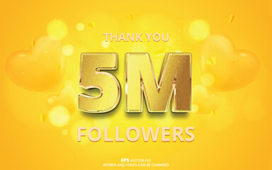 Canvas Print - Thank you 5M followers vector design template for social media. Celebrating five million followers web social media modern post design