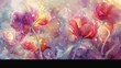 Immerse yourself in an ethereal landscape of abstract colors, where vibrant flowers, especially tulips, bloom in a myriad of soft pastel tones
