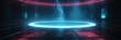 © Kyryl - Round neon podium with smoke and lighting background. Blue and smoky 3d cyber room with light shining down from ceiling. Fog glowing blue in spotlight creating an abstract scene