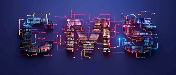 Binary code streams shaping the letters CMS,  , representing the concept of Content Management System.