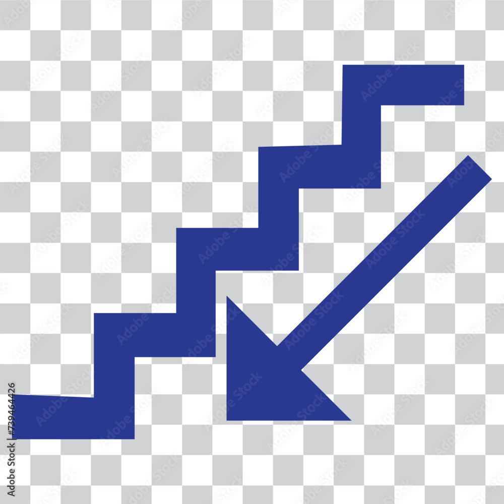 Downstairs Icon. Arrow Point Going Down Stairs Staircase Steps ...