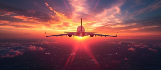 Wall Mural - a commercial airplane flying in the clear blue sky on a sunny day