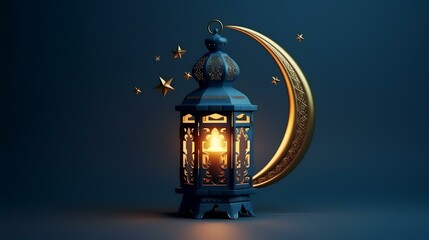 Sticker - Ramadan Kareem lantern and crescent moon. 3D rendering