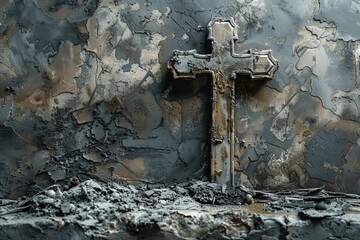 Crucifix Drawing in Ash, Dust, or Sand

