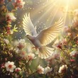 Holy Spirit Dove and Spring Flowers Easter Background

