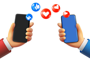 Aufkleber - People receiving social media reactions with smarphones. 3d vector illustration
