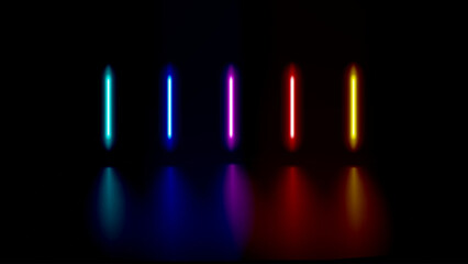 Poster - Abstract studio with glowing vibrant neon lights. 3d vector illustration