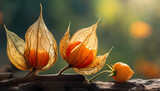 Fototapeta Kwiaty - Physalis - Miechunka, piękne pomarańczowe kwiaty jak lampiony