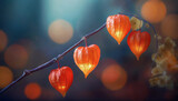 Fototapeta Kwiaty - Physalis - Miechunka, piękne pomarańczowe kwiaty jak lampiony