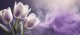Fototapeta Tulipany - Tulipany pastelowe fioletowe kwiaty w dymie,  abstrakcyjne tło kwiatowe