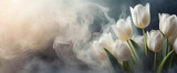 Fototapeta Fototapeta w kwiaty na ścianę - Tulipany pastelowe białe kwiaty w dymie,  abstrakcyjne tło kwiatowe
