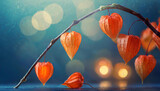 Fototapeta Fototapeta w kwiaty na ścianę - Physalis - Miechunka, piękne pomarańczowe kwiaty jak lampiony