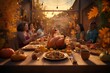 Thanksgiving potluck scene with friends bringing. Generative ai