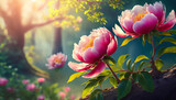 Fototapeta  - Kwiaty różowych piwonii, sezon wiosenny