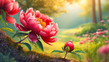 Fototapeta  - Kwiaty różowych piwonii, sezon wiosenny