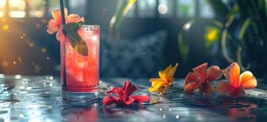 Wall Mural - hibiscus, mojito and lemonade for a fancy drink