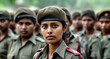 Group of Indian women in military uniforms standing at army ceremony or presentation. Generative AI