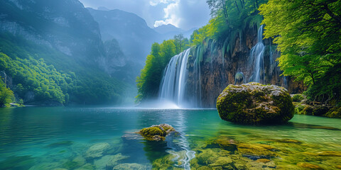 Wall Mural - Beautiful and magnificent waterfalls that create the music of nature, like a symphony of water and