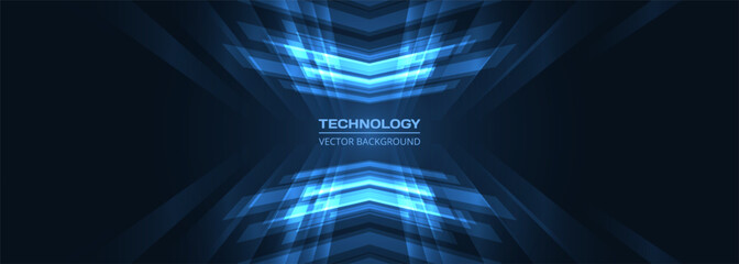 Poster - Abstract blue arrows futuristic technology background concept high-speed movement. Dynamic motion blue hi tech digital arrows and stripes. Vector illustration