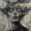 © ChaoticMind - A stunning self-portrait in bold strokes of acrylic paint, depicting a woman with smoke billowing from her mind, exploring the complexities of the human psyche through modern art