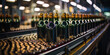 The view from a height showing tightly packed bottles on the conveyor creates a feeling of ordered