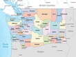Political map showing the counties that make up the state of Washington, located in the United States.