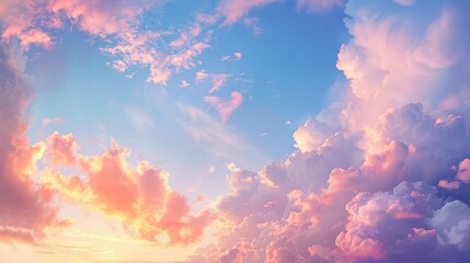 Sticker - Real majestic sunrise sundown sky background with gentle colorful clouds without birds. Panoramic, big size