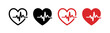 Heart beat icon set. Heart shape with pulse line. Vector illustration