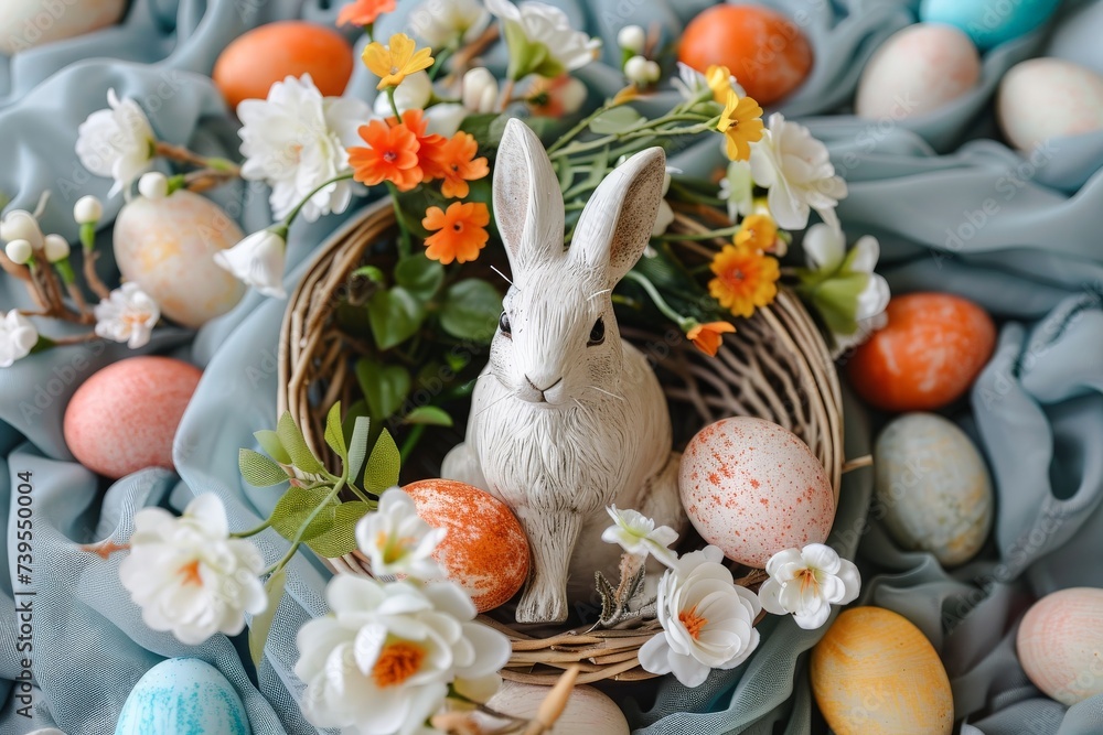 Happy Easter Eggs Basket nutty. Bunny in stations of the cross flower ...