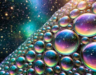 Wall Mural - oil colorful bubbles in the water on black background