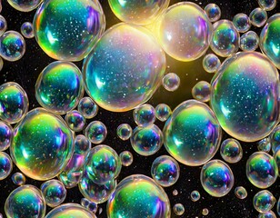 Wall Mural - oil colorful bubbles in the water on black background